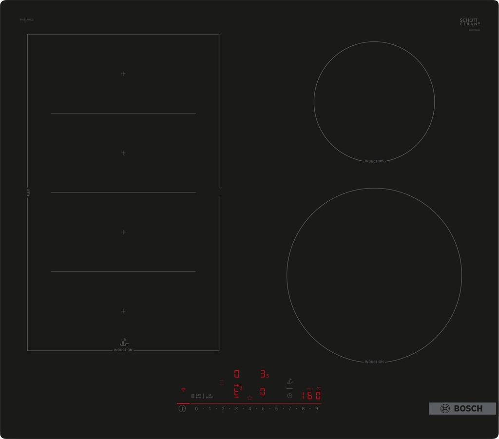 Plaque induction 4 zones intégrée 60 cm Noir PIX61RHC1E BOSCH