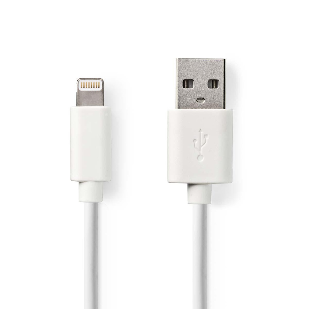 Lightning Câble | USB 2.0 | Apple Lightning à 8 broches | USB-A Mâle | 480 Mbps | Plaqué nickel | 1.00 m | Rond | PVC | Blanc | Boîte