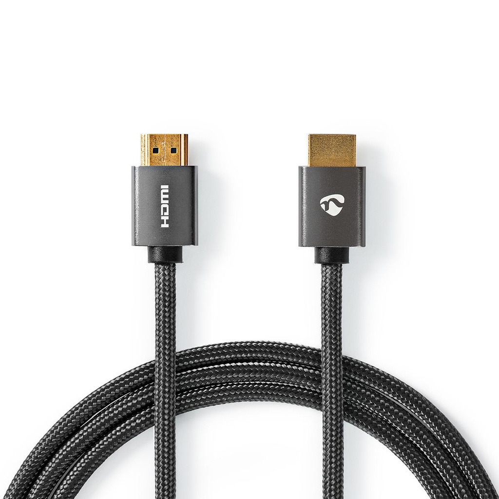 Câble HDMI Haute Vitesse avec ethernet | HDMI™ Connecteur | HDMI™ Connecteur | 4K@60Hz | ARC | 18 Gbps | 5.00 m | Rond | Coton | Gris Métal Gun | Sachet avec Fenetre