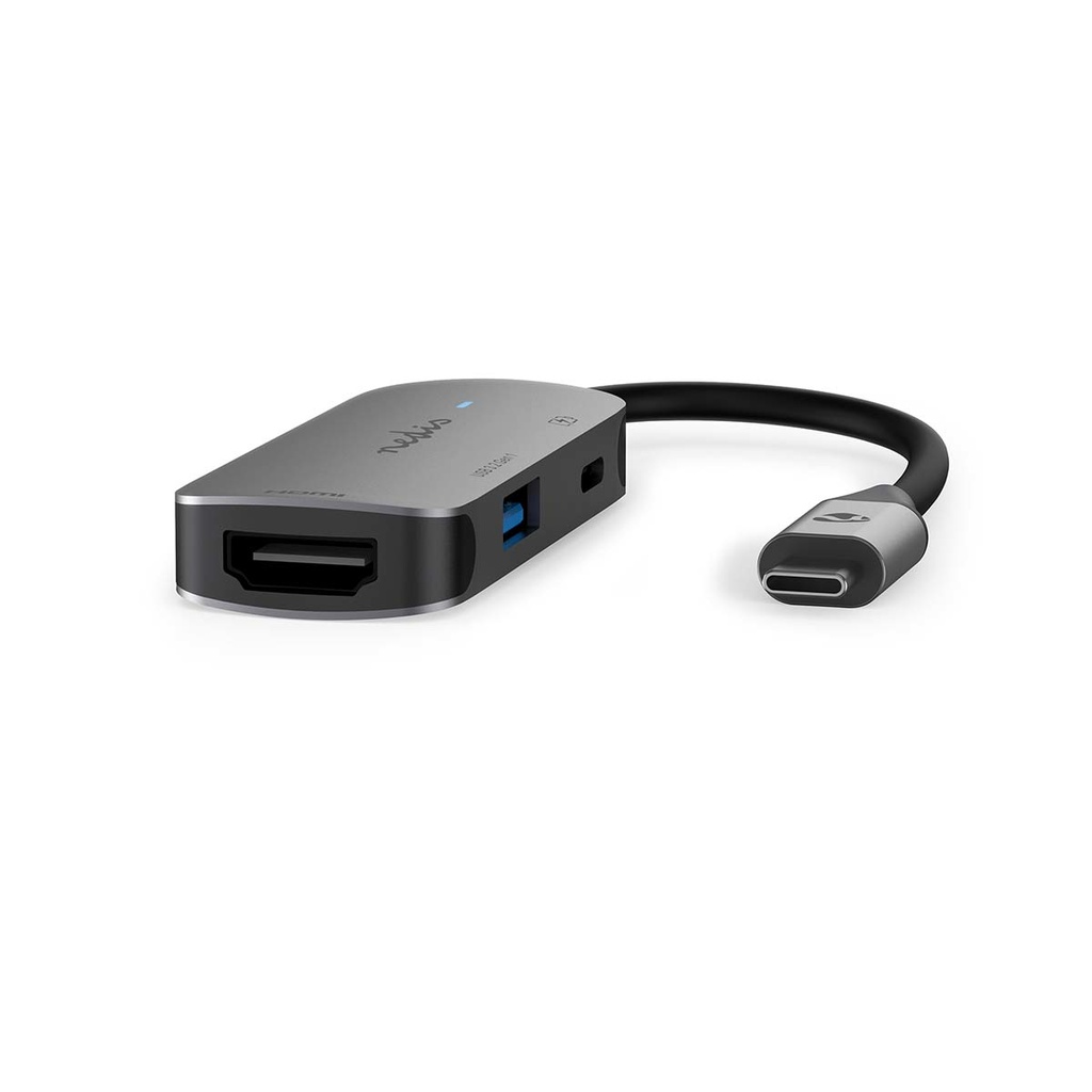Adaptateur Multi-Ports USB | 3-in-1 | USB 3.2 Gen 1 | USB-C™ Mâle | Sortie HDMI ™ / USB-A Femelle / USB-C™ Femelle | 5 Gbps | 0.10 m | Rond | Plaqué nickel | PVC | Gris | Boîte