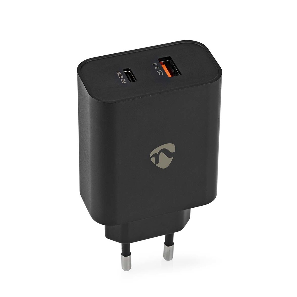 Chargeur mural | 65 W | 2.0 / 2.25 A / 3.25 A A | Nombre de sorties: 2 | USB-A / USB-C™ | Sélection Automatique de la Tension | Noir