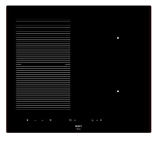 Table Novy Power Induction verre noir brillant 650 x 520mm - 4 foyers - 2 x 240 x 200mm + 1 x Ø210mm + 1 x Ø210mm - 7400W + Fonction InTouch