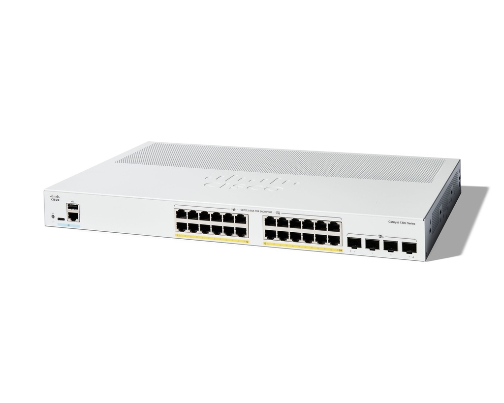 Cisco Catalyst 1300-24P-4X - Commutateur - C3 - Géré - 24 x 10/100/1000 (PoE+) + 4 x 10 Gigabit SFP+ - Montable sur rack - PoE+ (195 W)
